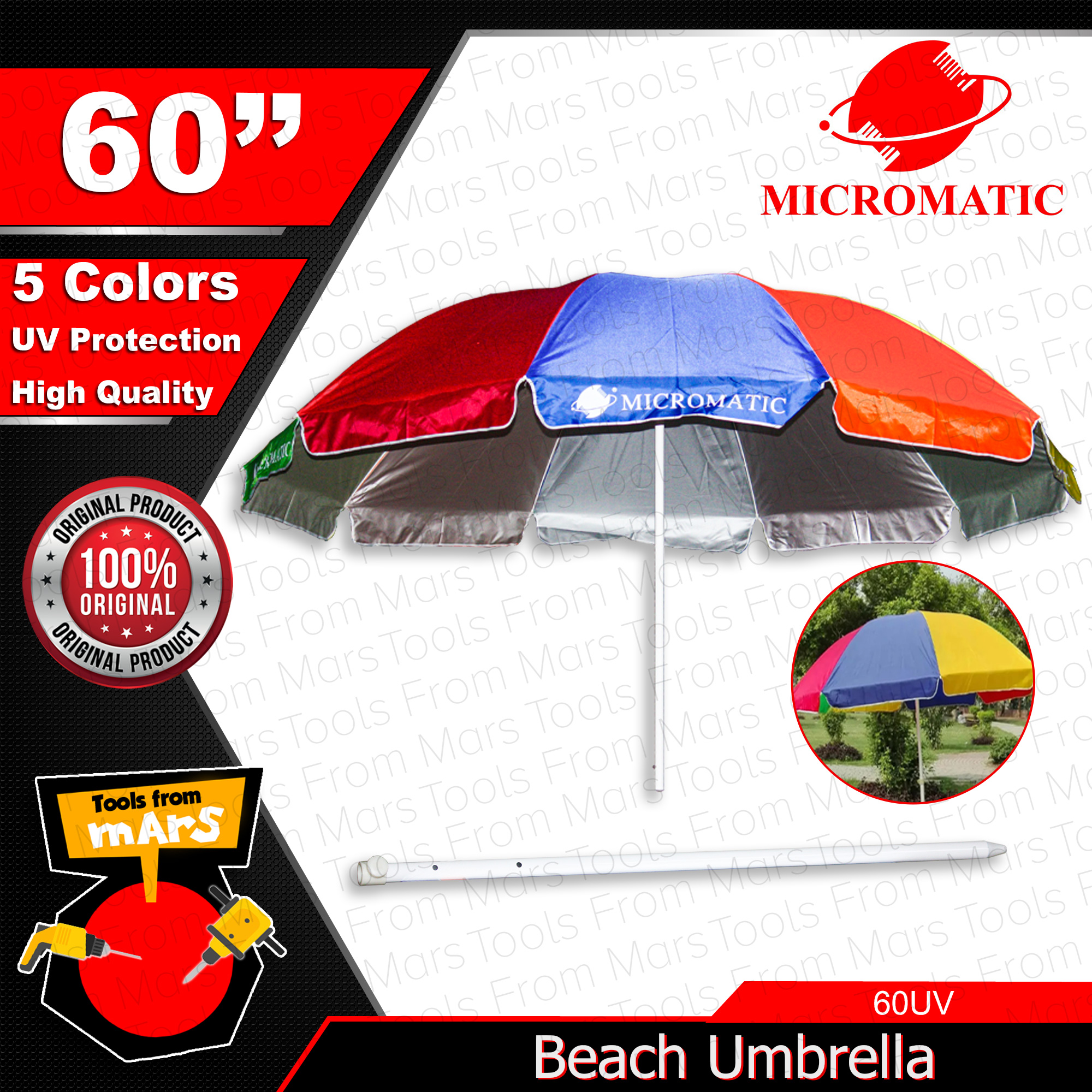 MICROMATIC Beach Umbrella Polyester Outdoor Shade Giant Big Umbrella