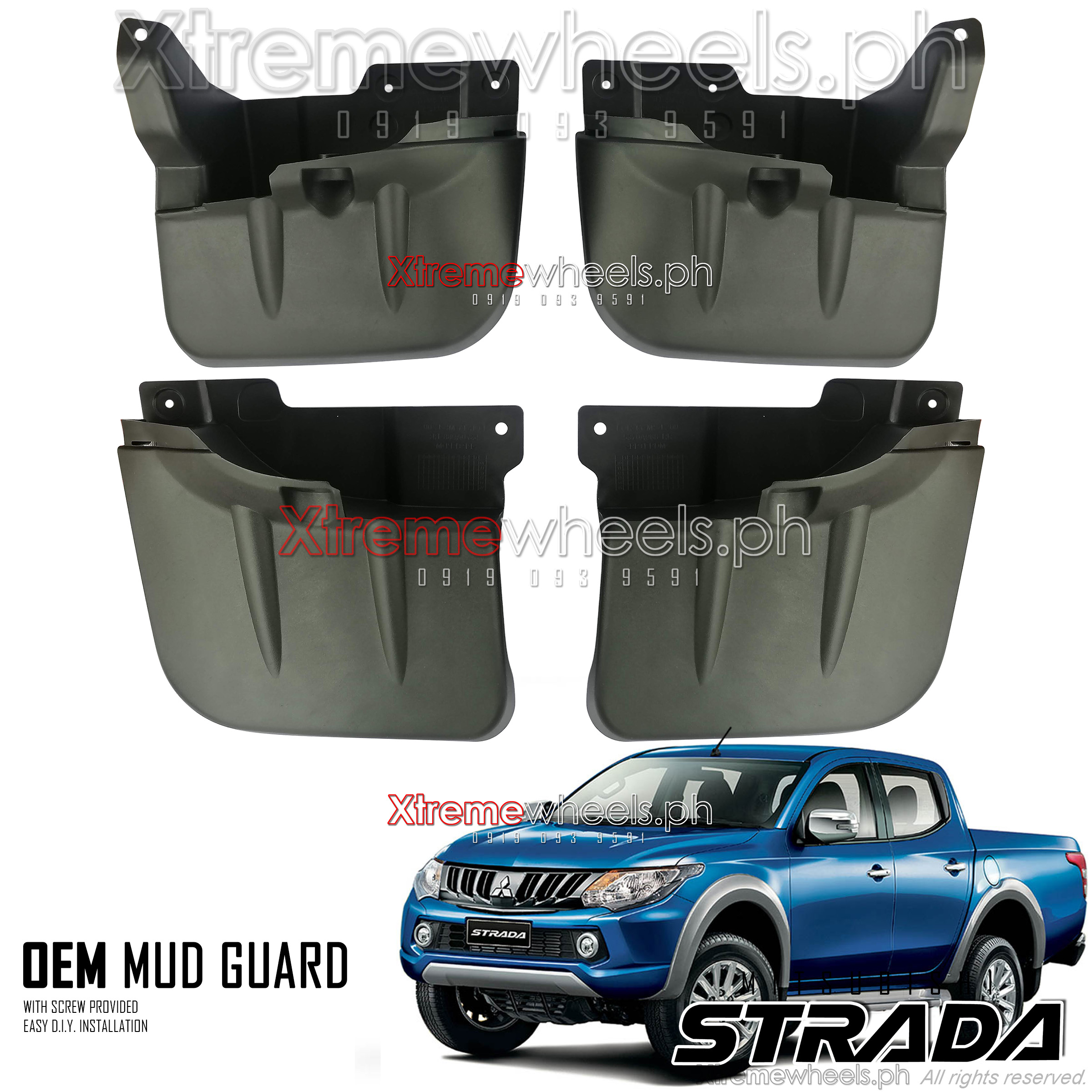 Strada Front Body Part Mitsubishi Strada 2015-2018 Black Front and Rear Mudguard / Mud guard ...