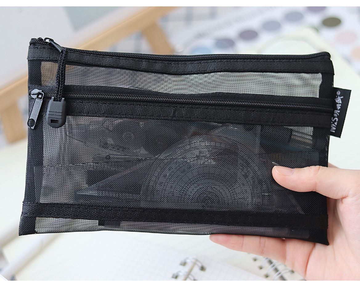 bóp viết túi đựng bút 铅笔盒 笔袋 MMLUCK Hộp Đựng Bút Chì Nylon Đôi Đơn Giản Hộp Bút Tài Liệu Túi Đựng Mỹ Phẩm Hồ Sơ Trong Suốt Túi Đựng Bút Chì Lưới Đôi Đồ Dùng Văn Phòng Phẩm Trường Học