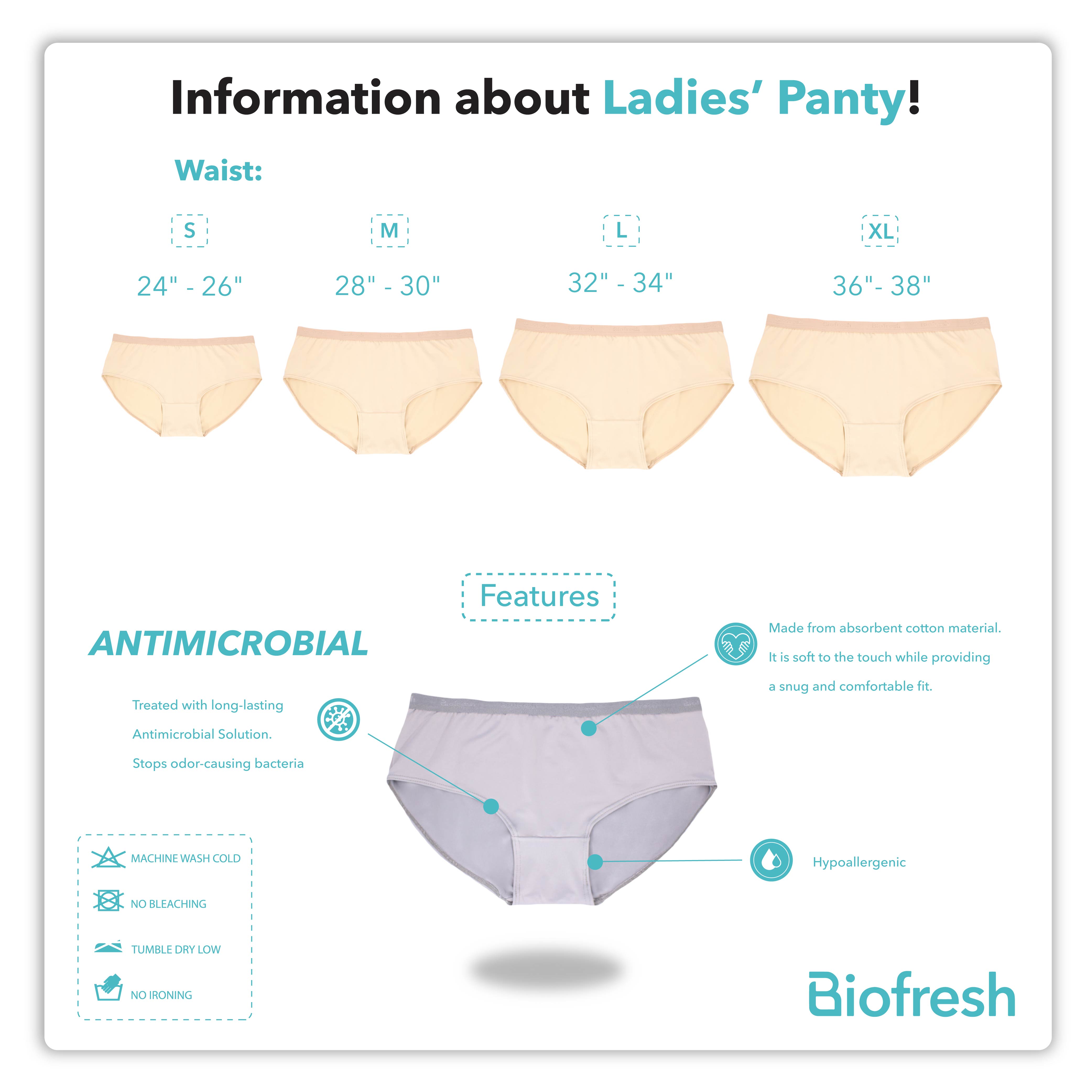 Biofresh Ladies' Antimicrobial Cotton Full Panty 3 pieces in a pack ULPRG4