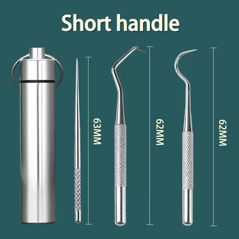 1 Box Reusable Thicker Handle Toothpick Holder Pocket Reusable Floss Tooth Picks Set Waterproof Portable Tooth Picker for Travel Picnic Camping Portable Stainless Steel Toothpicks Pocket Set 