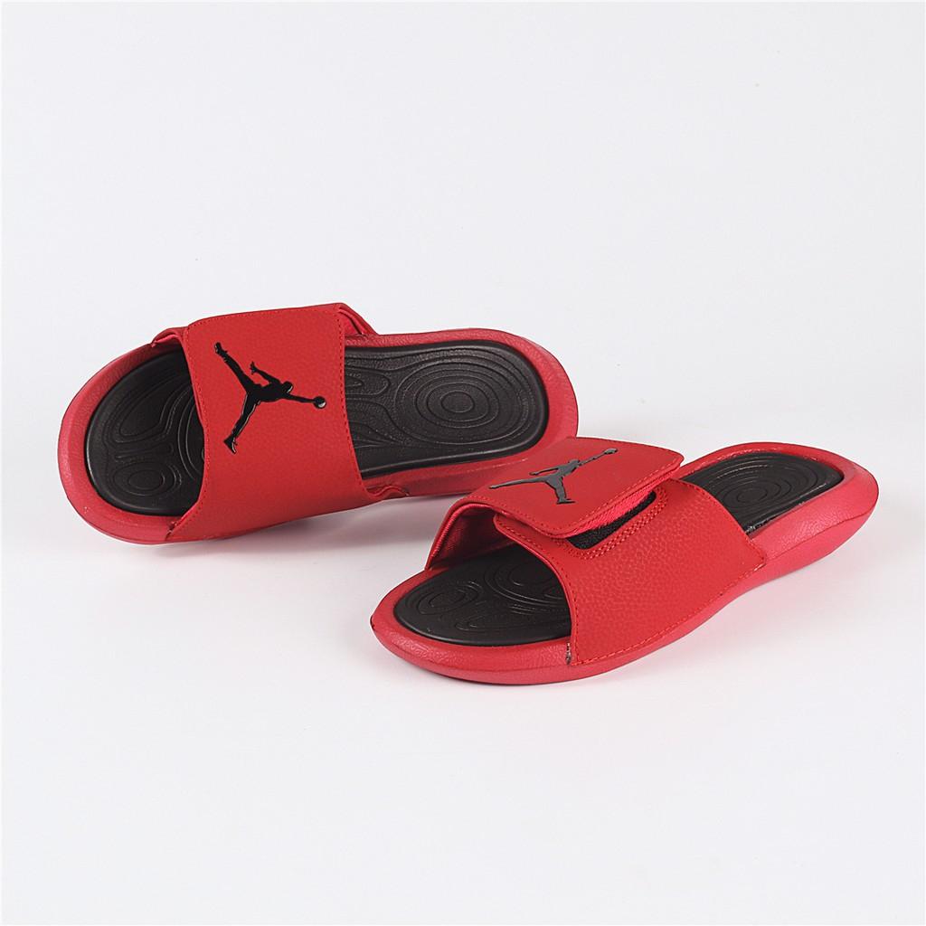 jordan sandals red and black