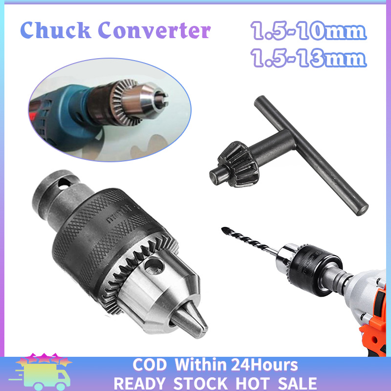 1/2-20UNF Mount 1.5-13mm Capacity Key Drill Chuck for Air Impact Wrench  Converter Conversion Tool with Chuck Key and 1/2 inch Socket Square Female