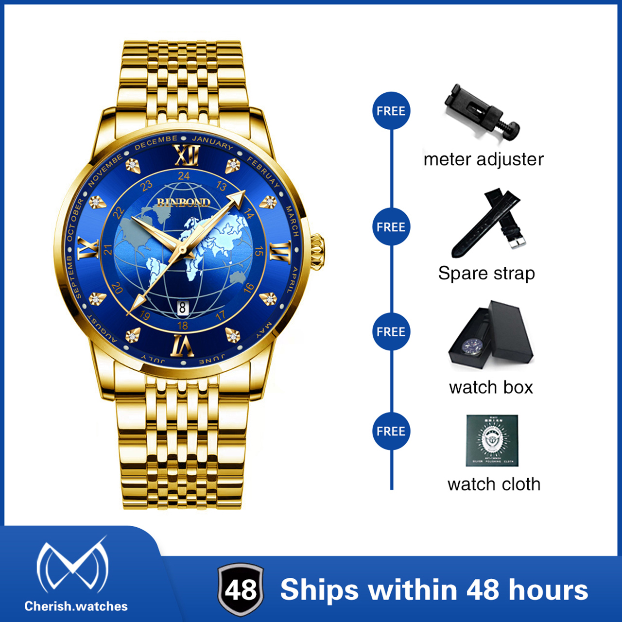 High-end luxury globe starry sky design business men's quartz watch ...