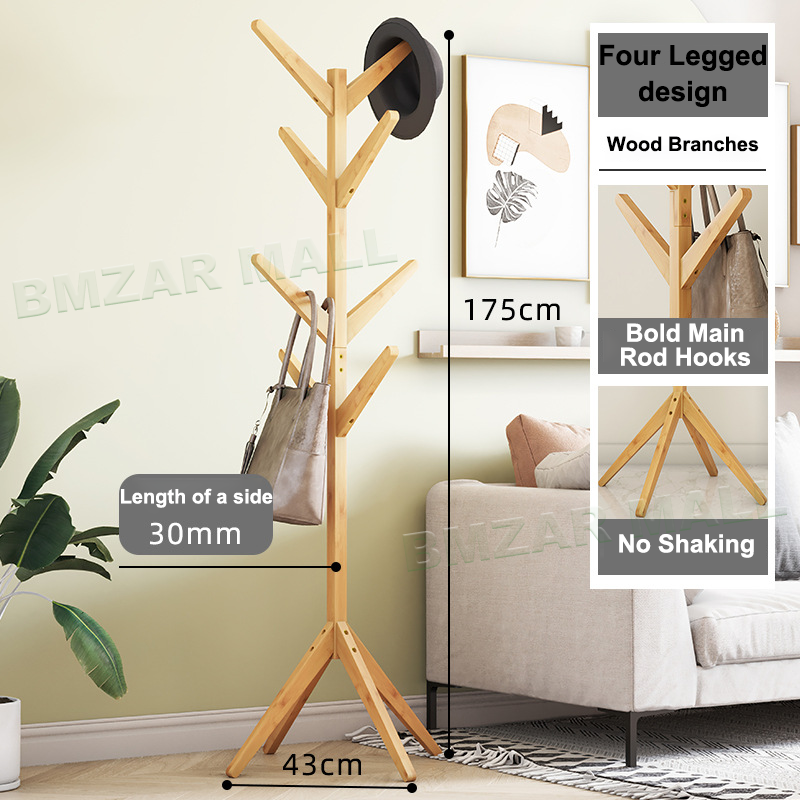 Wood Bag Rack Stand White/Brown/Wood Solid Wood 8 Hooks Bedroom Coat ...