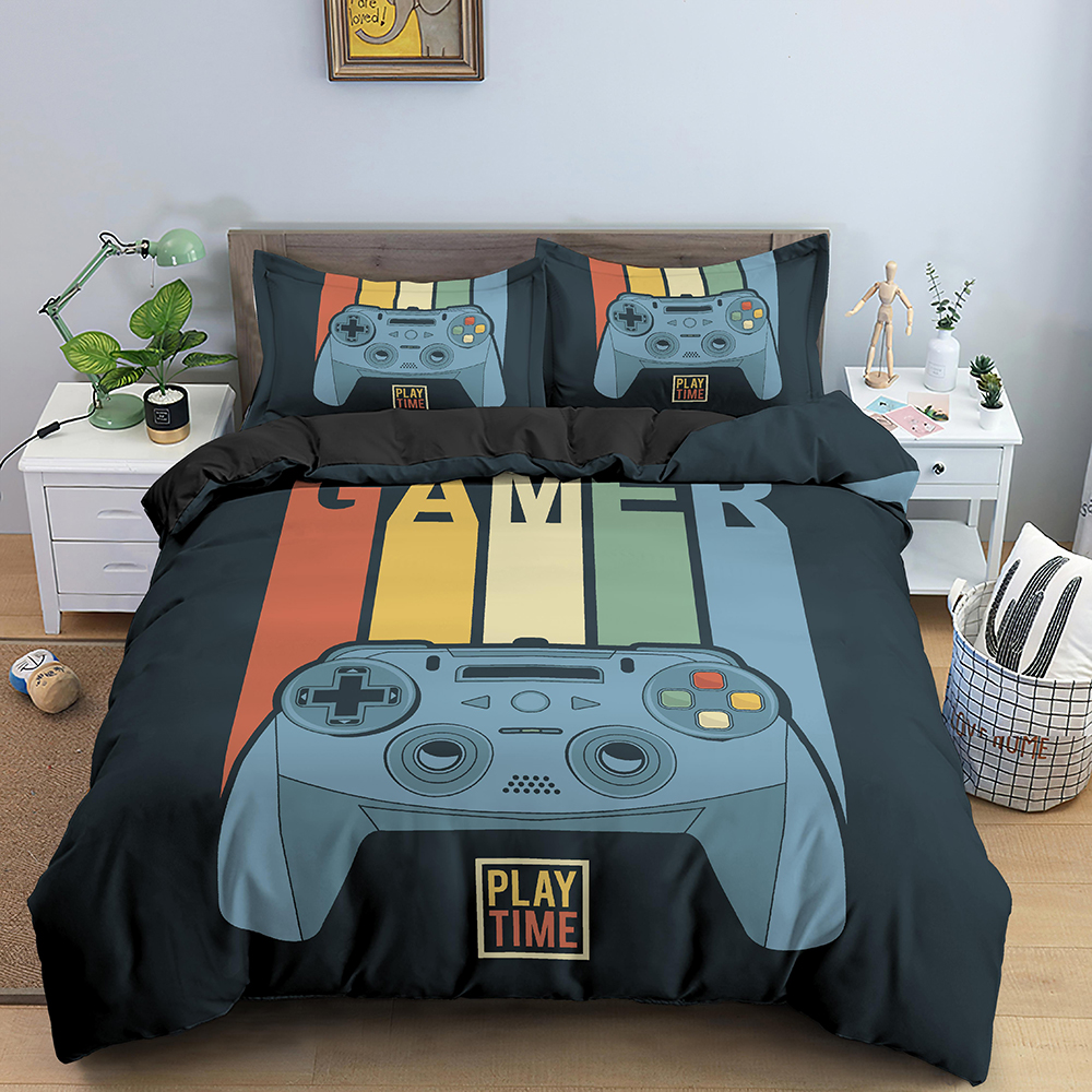 Teen Gaming Bedding Set Xmas Gamer Gift for Boys Comforter Cover Kids Girls Young Man Video Games Duvet Cover Chic Abstract Gamepad Bedapreads Cover Red Black Teal Luxury Soft Microfiber,Queen Size 