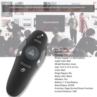 Hot Wireless Presenter Laser Pointer 2.4G RF Wireless PPT Presentation Remote Control Red Light USB Flip Lazer Pointer Pen