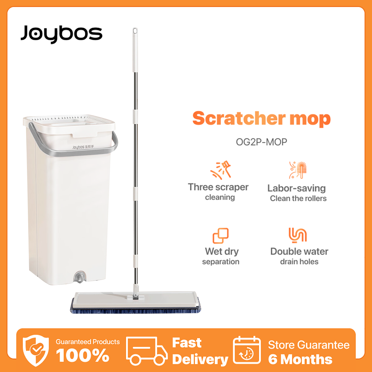 Joybos Mop Piatto Girevole 2-in-1 - Per Pulizia Pavimento, Testina In Tessuto Sintetico, Raggiunge Ogni Angolo