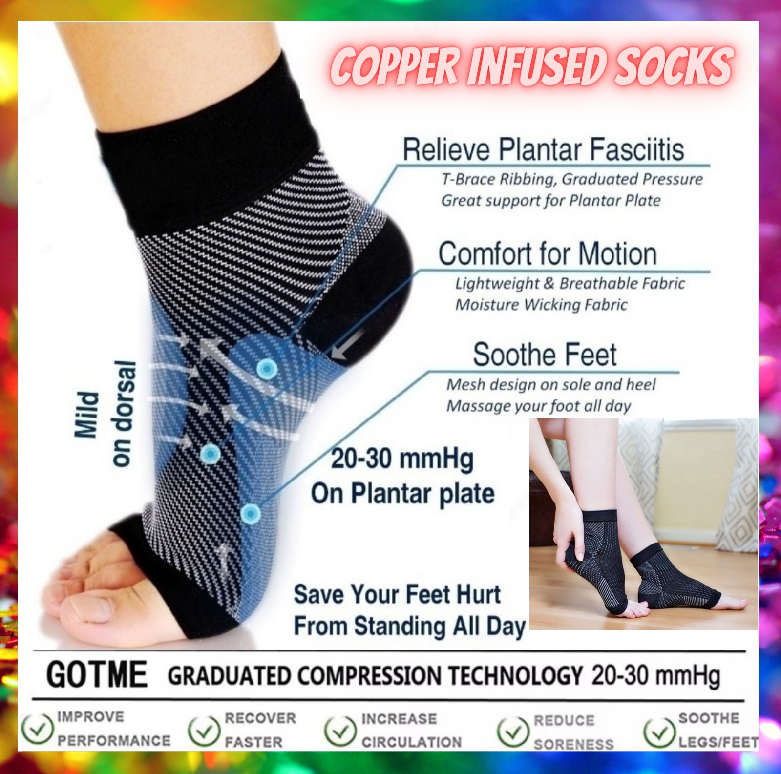 Copper Infused Foot Support Compression Sock Adjustable