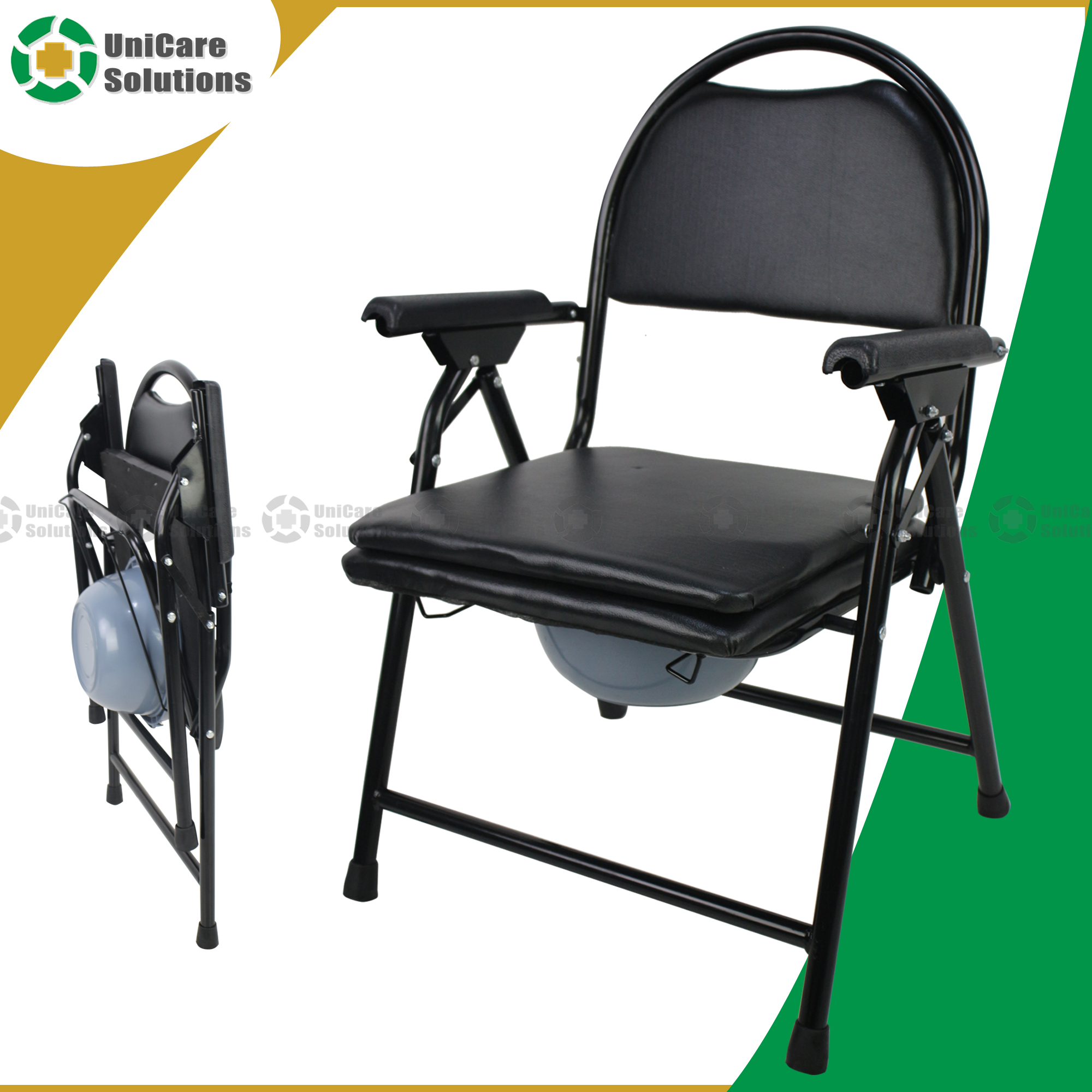 UniCare Solutions 619A Heavy Duty Foldable Commode Chair with Chamber Pot Arinola with chair
