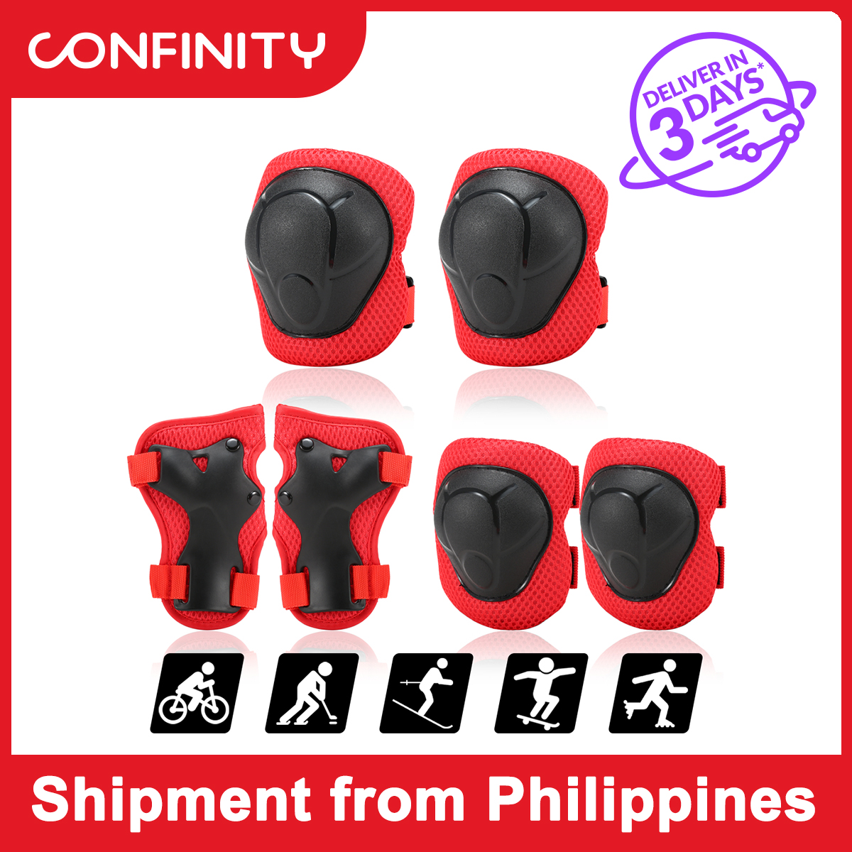 CONFINITY Kids Knee Pads Set 6 in 1 Protective Gear Kit Knee Elbow Pads  with Wrist Guards Children Safety Protection Pads for Rollerblading Cycling  Skating