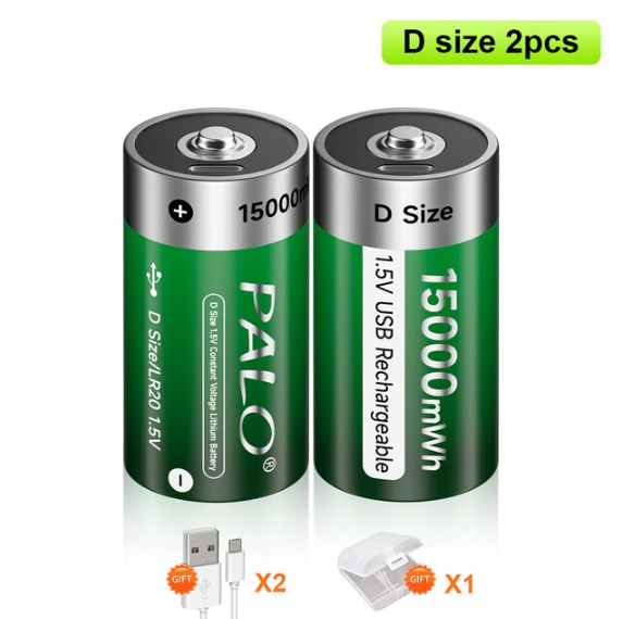 CITYORK 4 Pack Constant 1.5V Rechargeable D Batteries USB 15000 mWh D Cell  Li-ion Batteries 