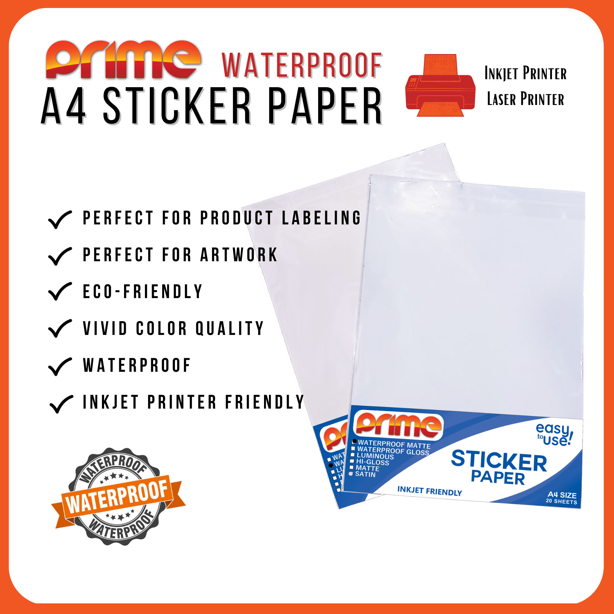 Prime Waterproof Printable A4 Sticker [10-20 sheets]