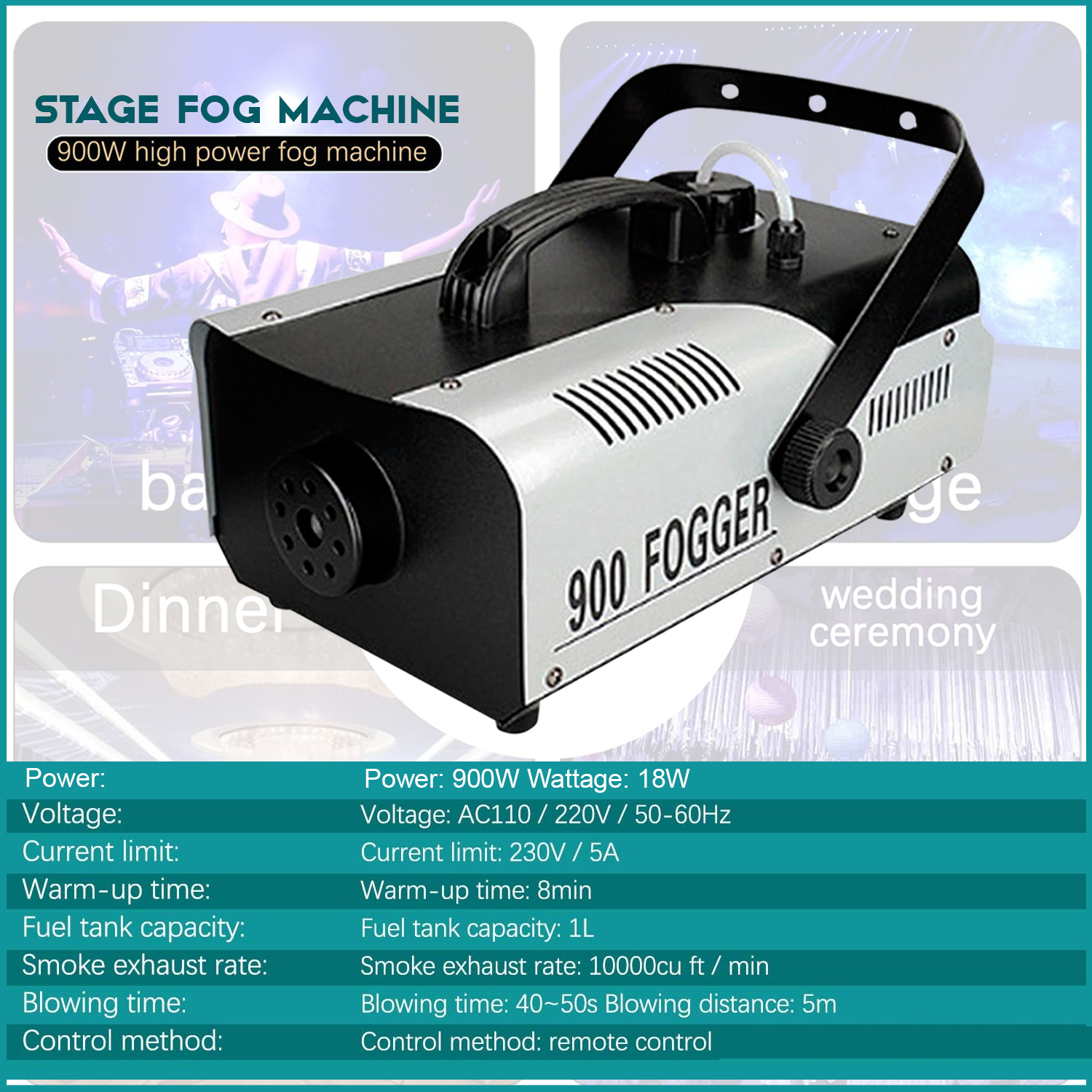 900W Smoke Fog Machine Wireless Remote Control Fogger Stage Fog Machine ...