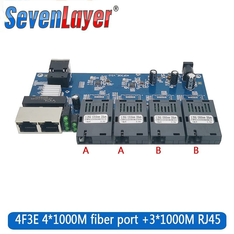 Fiber Optical switch 4G3E Gigabit Ethernet Switch Single Mode Single Fiber PCBA