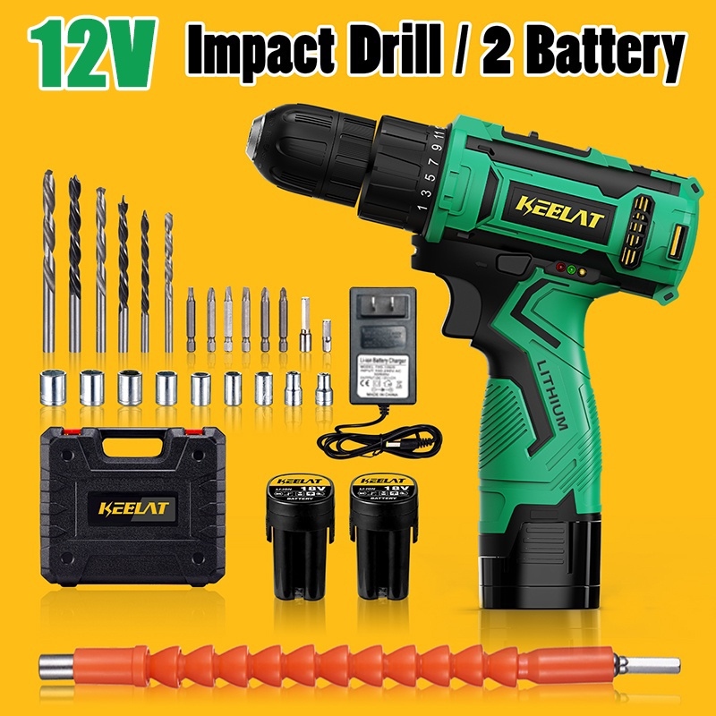 KEELAT Cordless Drill Impact Drill Electric Drill Battery Drill