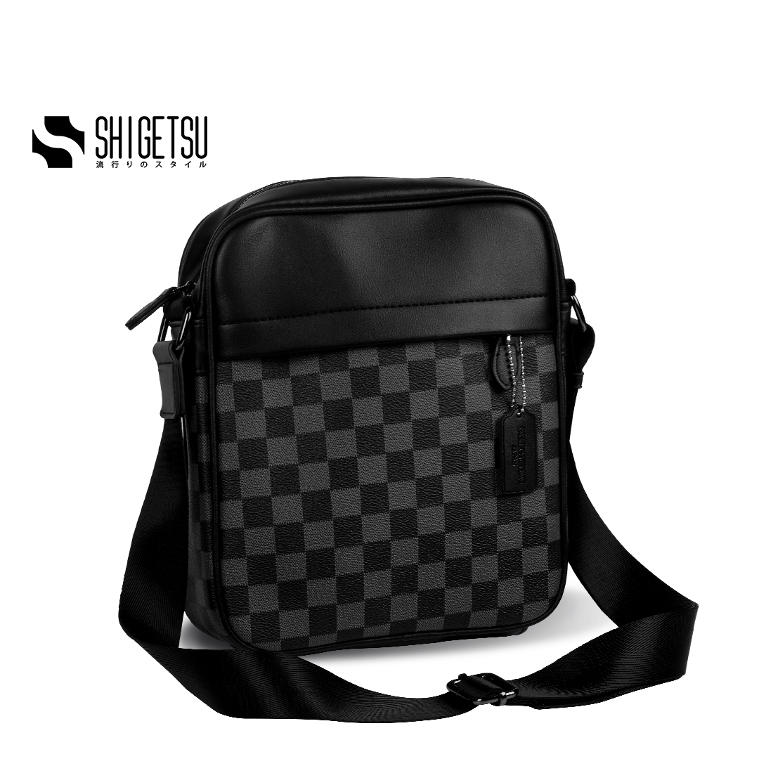 Shigetsu SANMU Leather Sling Bag for men black grey crossbody bag ...