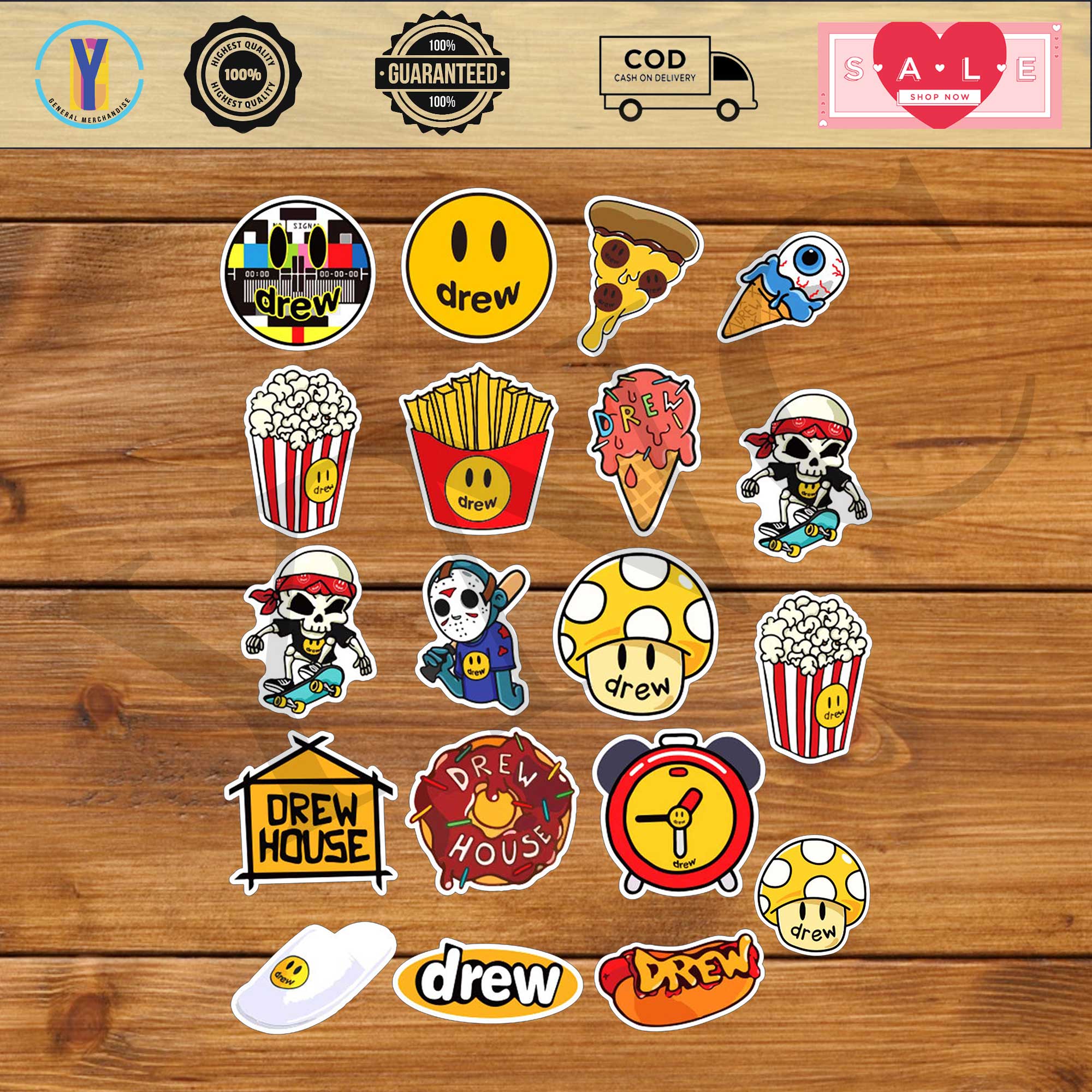 Drew House Cool Stickers Fashion Skateboard Stickers for Teens Laptop Water  Bottle Helmet Car Computer Luggage Bike 50pcs : : Computers