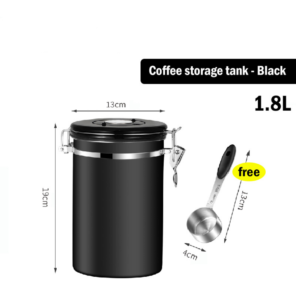 Coffee Jar Airtight 500G Beans,1.8L Beans Container,Vacuum Coffee Box with  Spoon Storage Jar for Coffee Powder,Tea,Cocoa 