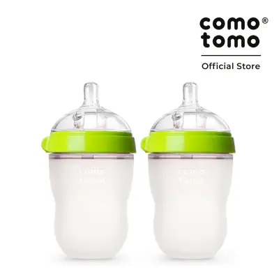 Comotomo Set of 2 250ML Silicone Baby Bottle Green (2 Holes)