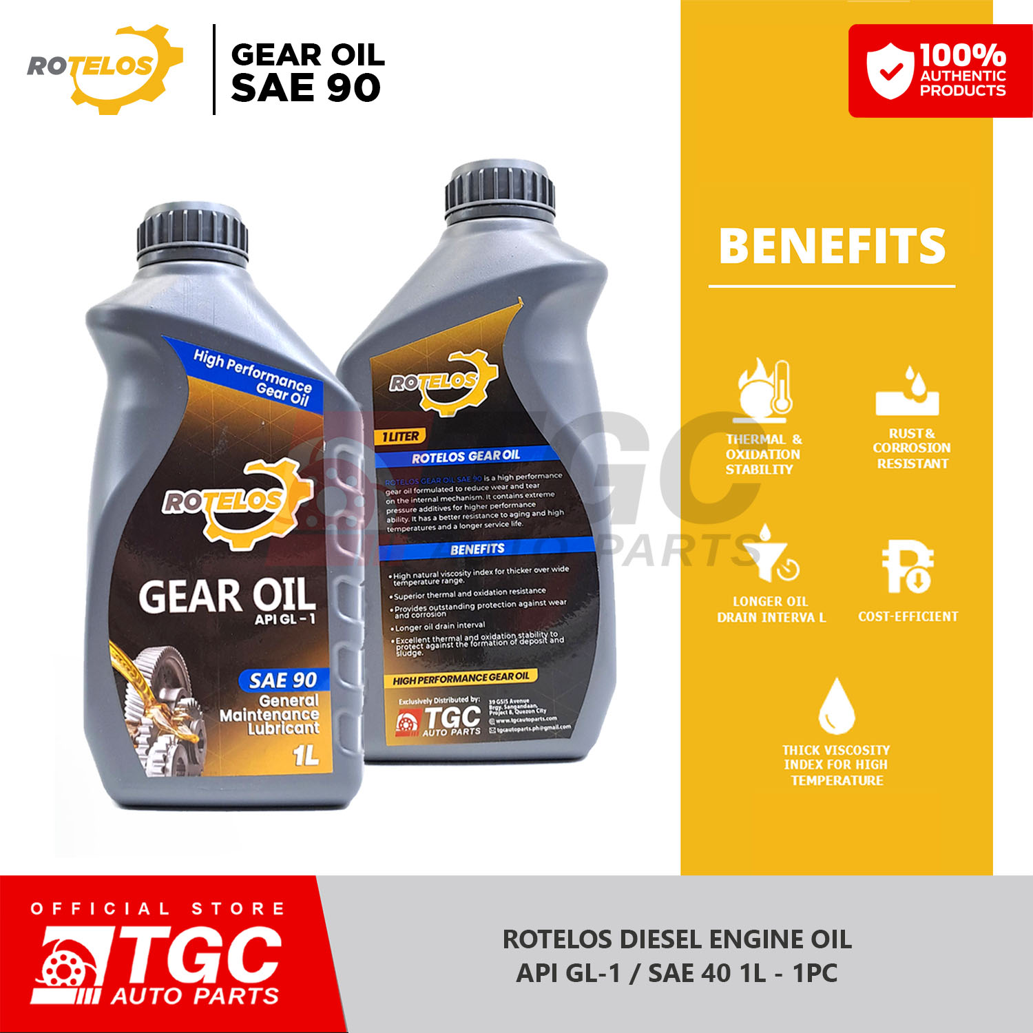 Rotelos Gear Oil General Maintenance Lubricant API GL1 SAE 90 / SAE140