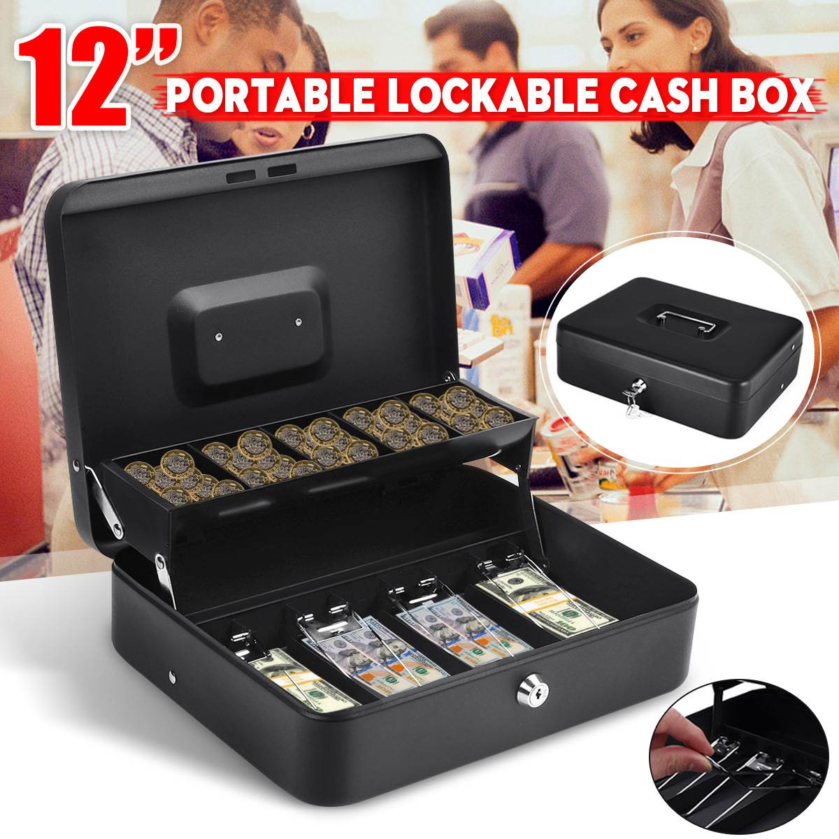 ON SALE Heavy Duty Portable Lockable MultiGrid Drawer Large Cash Box