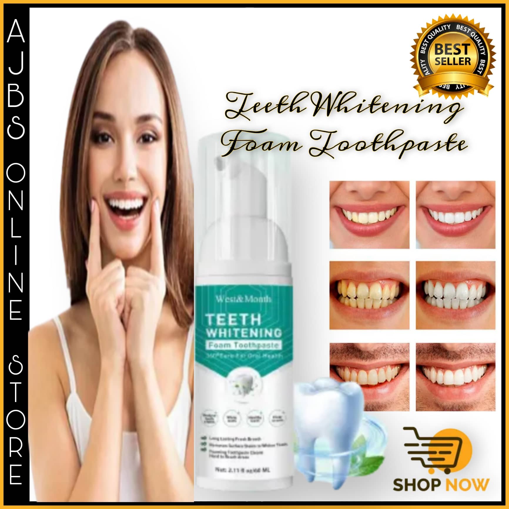 Original and Effective WEST&MONTH Teeth Whitening Mousse Toothpaste