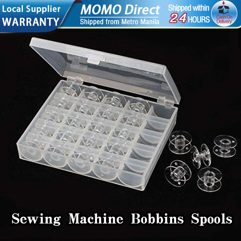 25Pcs Empty Bobbins Sewing Machine Spools Clear Plastic with Case