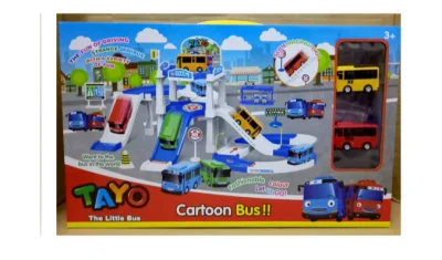 TAYO The Little Bus Tayo Bus Racing Track Parking Garage w/ 2 Little Buses Bus Parking Tayo Parking Garage Parking Lot Imported Quality Children Kids Toy Gift ToyMart Toys Play Set Simulation Toy