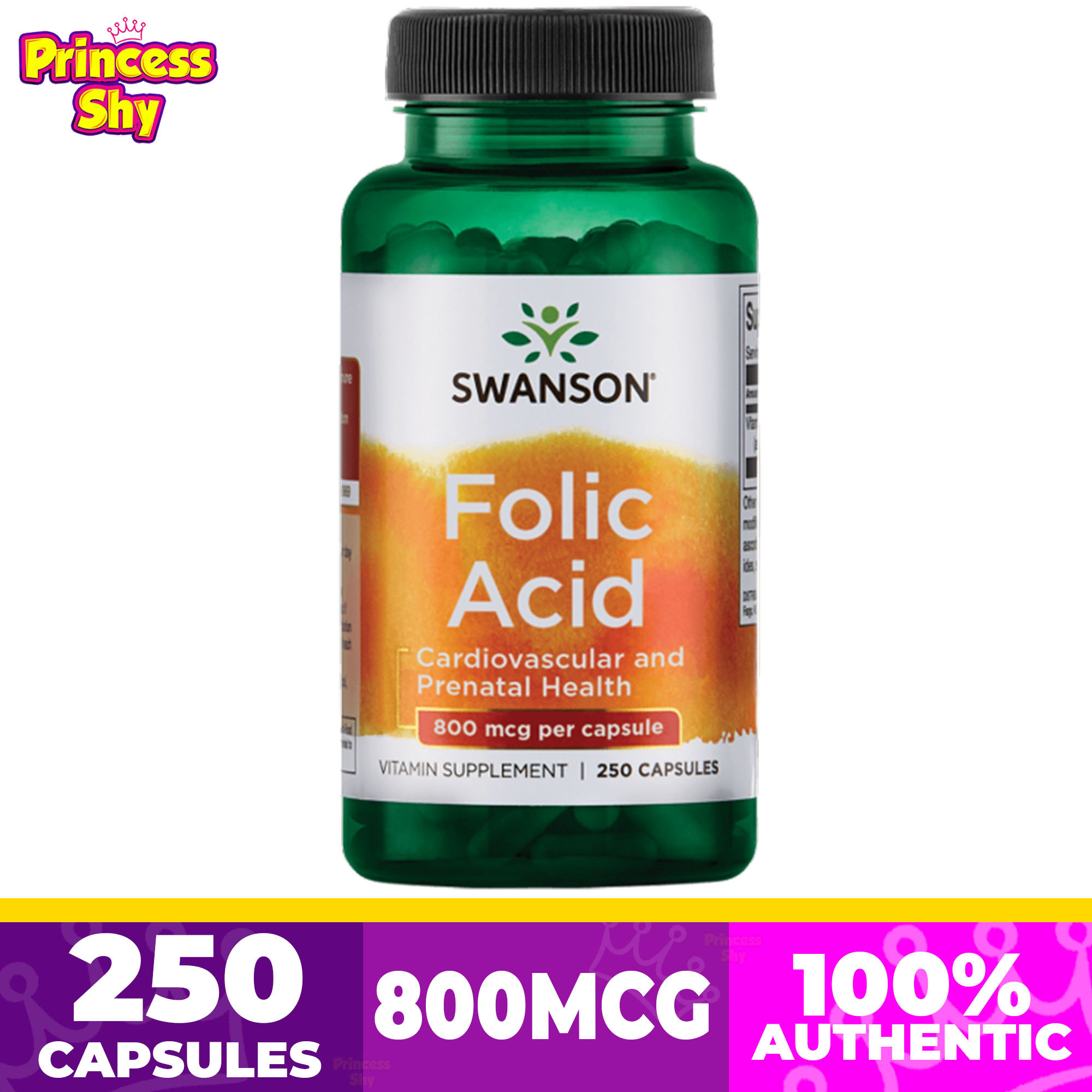 Swanson Folic Acid Cardiovascular & Prenatal Health 800mcg 250 capsules ...