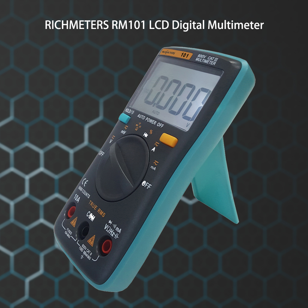RICHMETERS RM101/RM102 Multimeter True RMS Multifunctional LCD Digital DMM DC AC Voltage Current Meter Resistance Diode Capacitance Tester Measurement Automatic Polarity Identification Ammeter Voltmeter Ohm