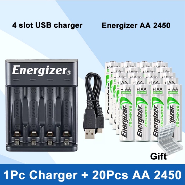 4 Slot External AA/AAA Battery Charger with 4 Free Batteries