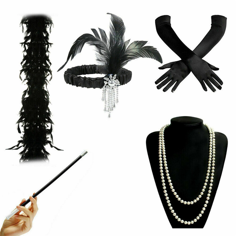5 Pcs/Set Flapper Girl Fancy Dress Accessories Hen Party Charleston  Gangster Gatsby Costume Kit 