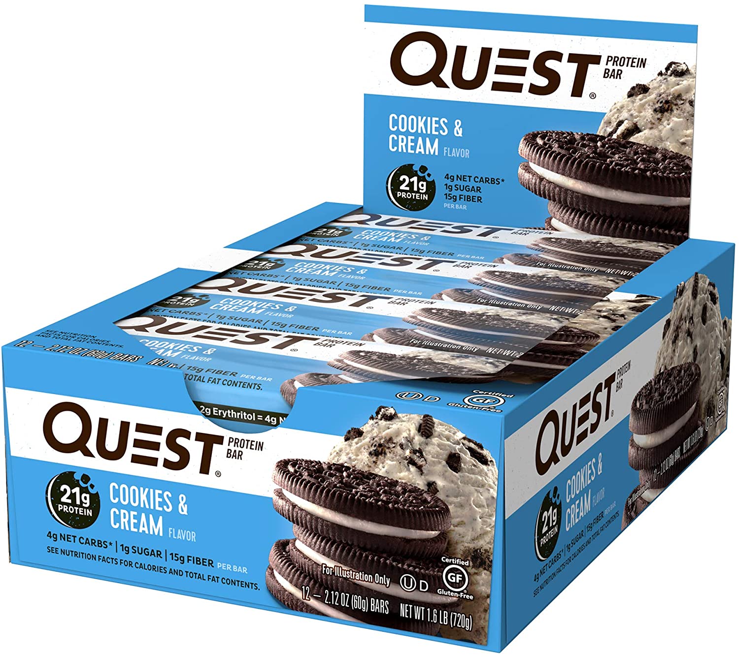 Quest Nutrition Cookies & Cream Protein Bar, High Protein, Low Carb ...