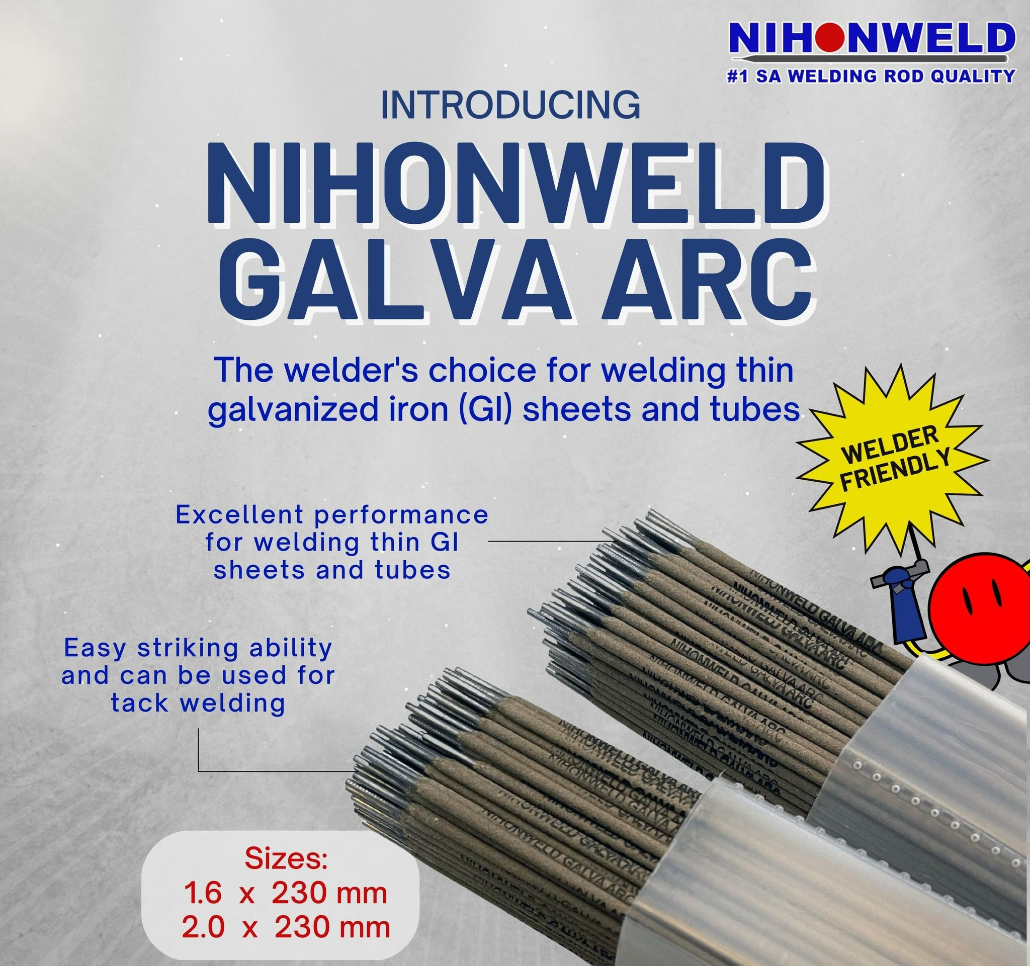 NIHONWELD WELDING ROD GALVA ARC FOR WELDING THIN G.I SHEETS AND TUBES