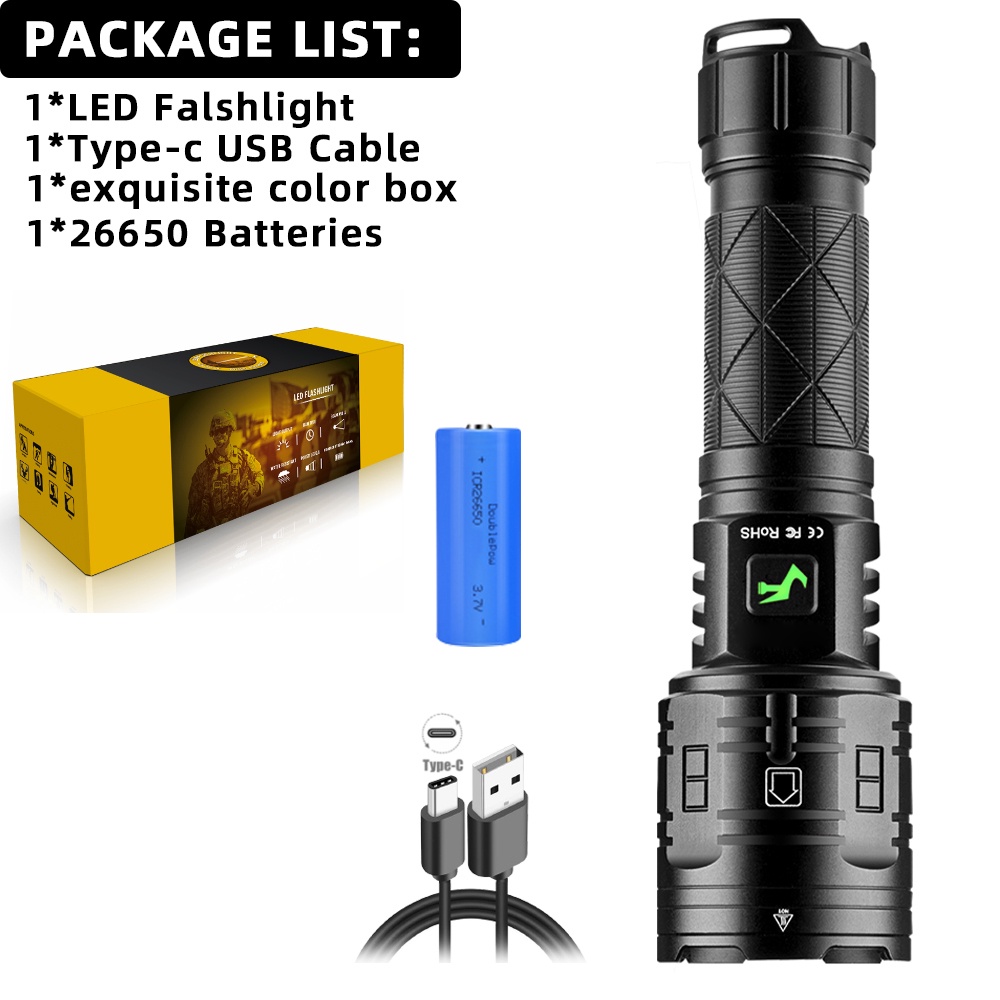 Lampe Torche LED Garberiel XHP160 Super Lumineuse, Rechargeable, étanche, Zoom