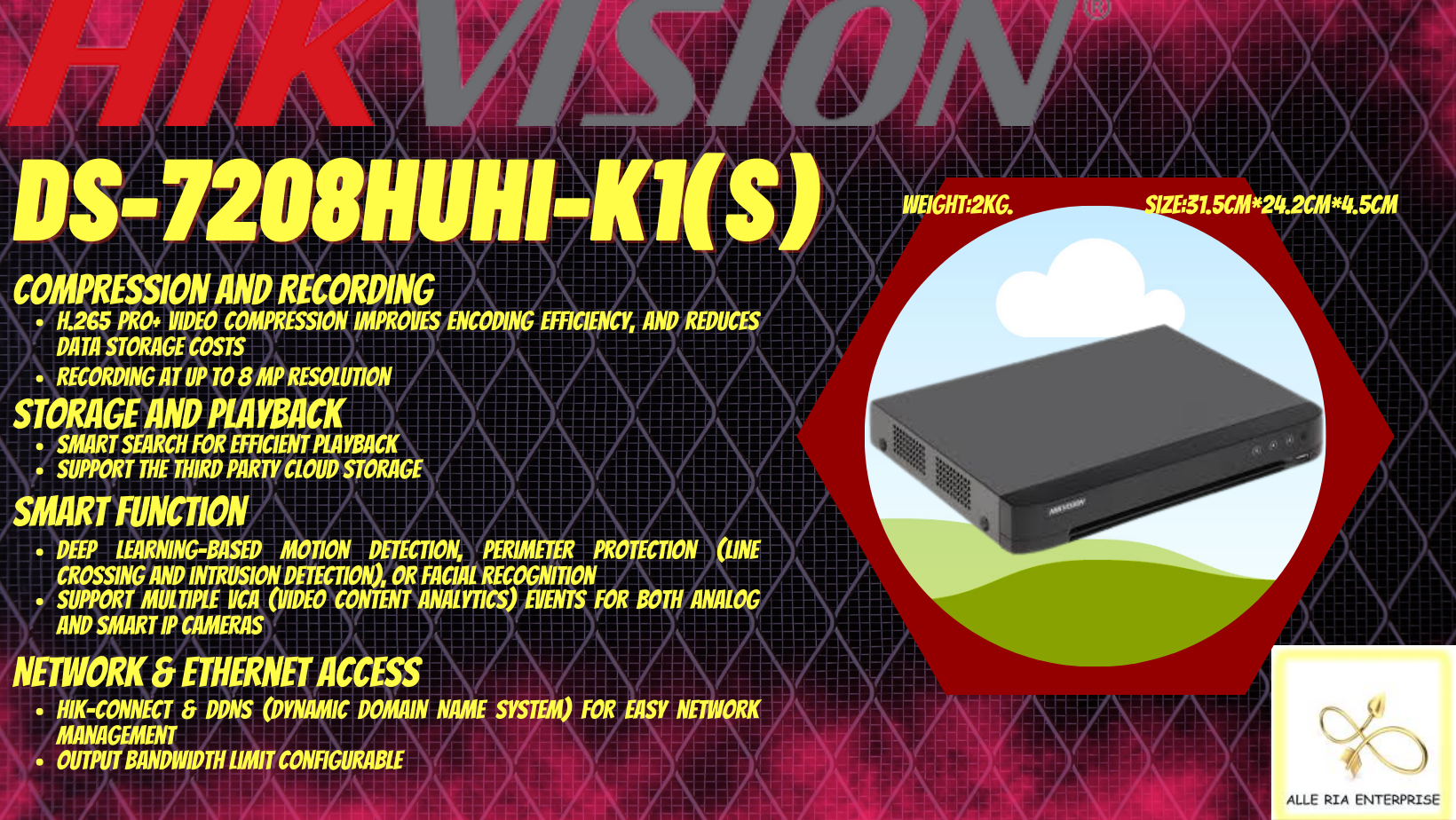 DS-7208HUHI-K1(S) DIGITAL VIDEO RECORDER HUHI SERIES CHANNEL HIKVISION  7208HUHI