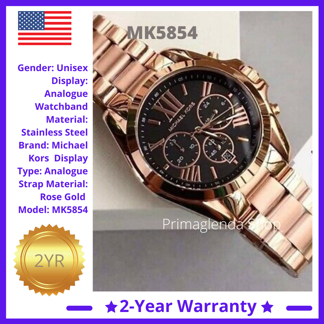 Michael Kors MK5854 Rose-gold Tone with Black Dial Chronograph for Men or Women watch with 2-year warranty BY PRIMAGLENDA | Lazada PH