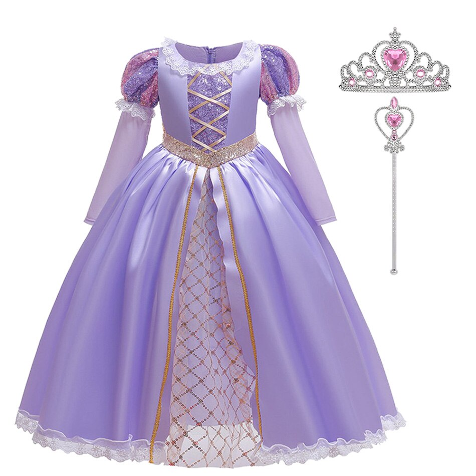 Children Princess Dress Girls Rapunzel Princess Dress Rapunzel Wig Kids 