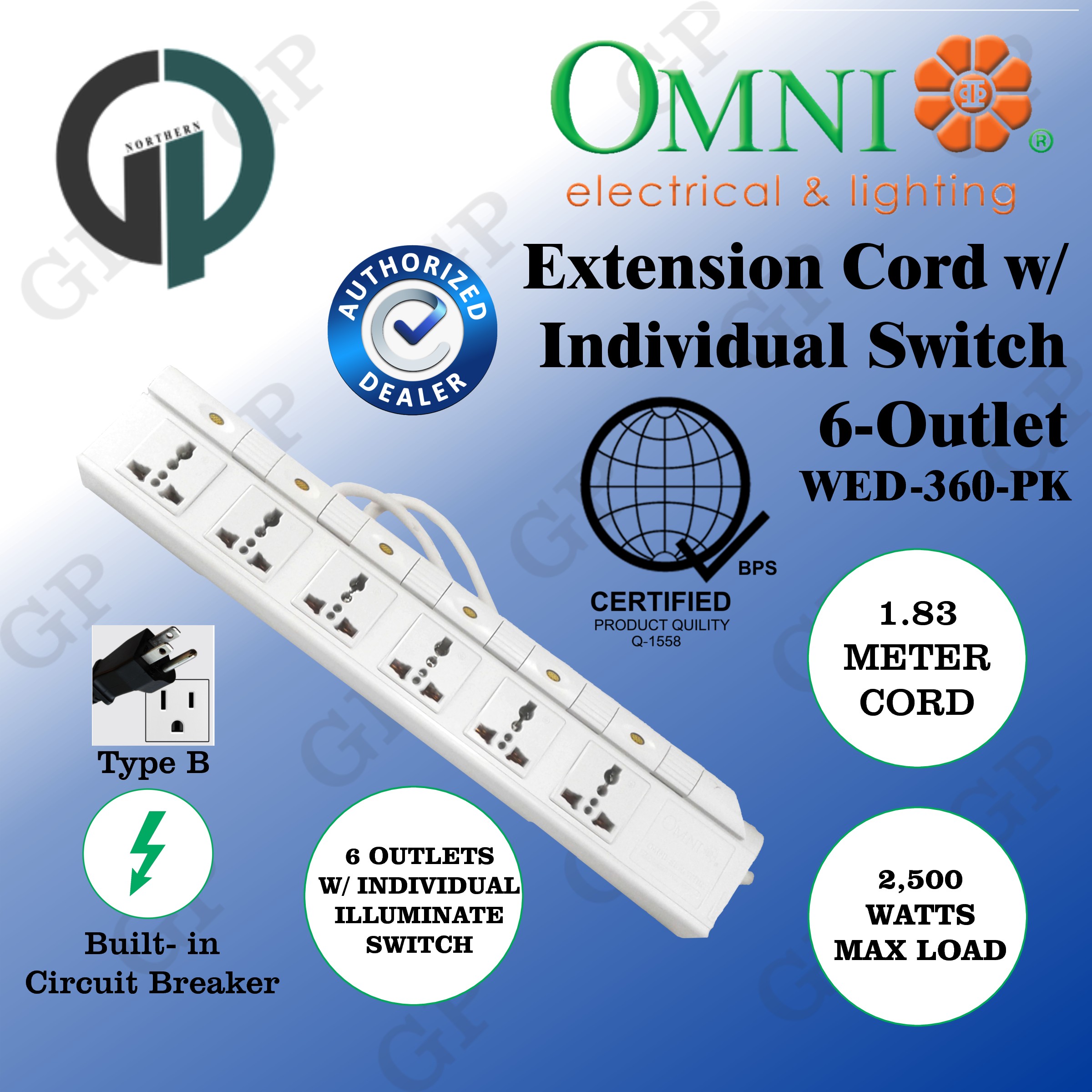 Omni Wed 360 Pk Extension Cord 6 Switch 6 Multiple Plug Outlets Greenpack Warehouse Gpnorthern Lazada Ph
