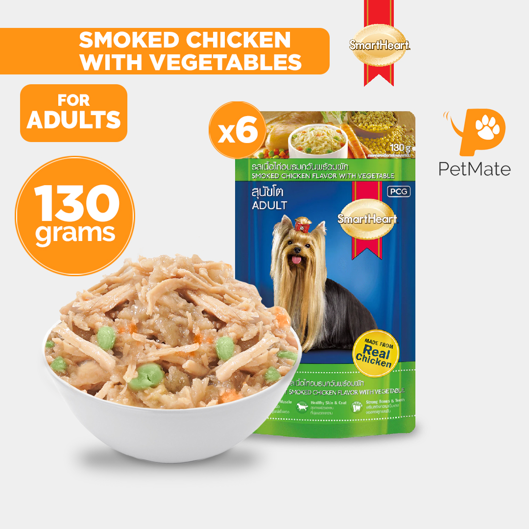 SmartHeart Adult Wet Dog Food Pouch Smoked Chicken with Vegetable 130g