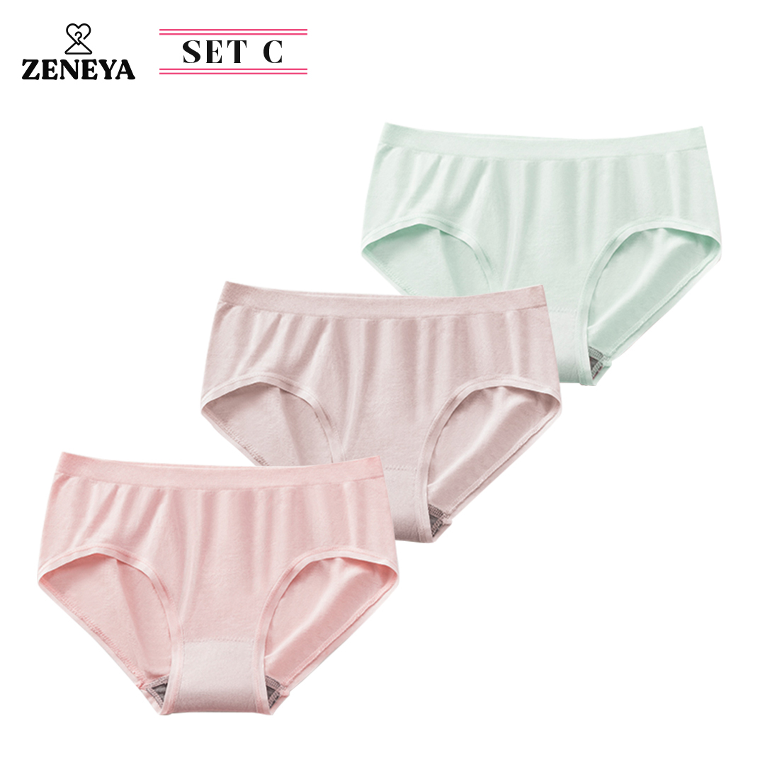 Set of 3 pcs) Zeneya Cotton Series Underwear Collection For Women  stretchable panty panties for women's premium quality breathable  comfortable ladies teen undies set trendy inner wear bikini underpants  lingerie