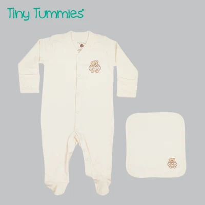 Tiny Tummies Organic Sleepsuit with Washcloth With Bear Print - Unisex (SLW- 5170)