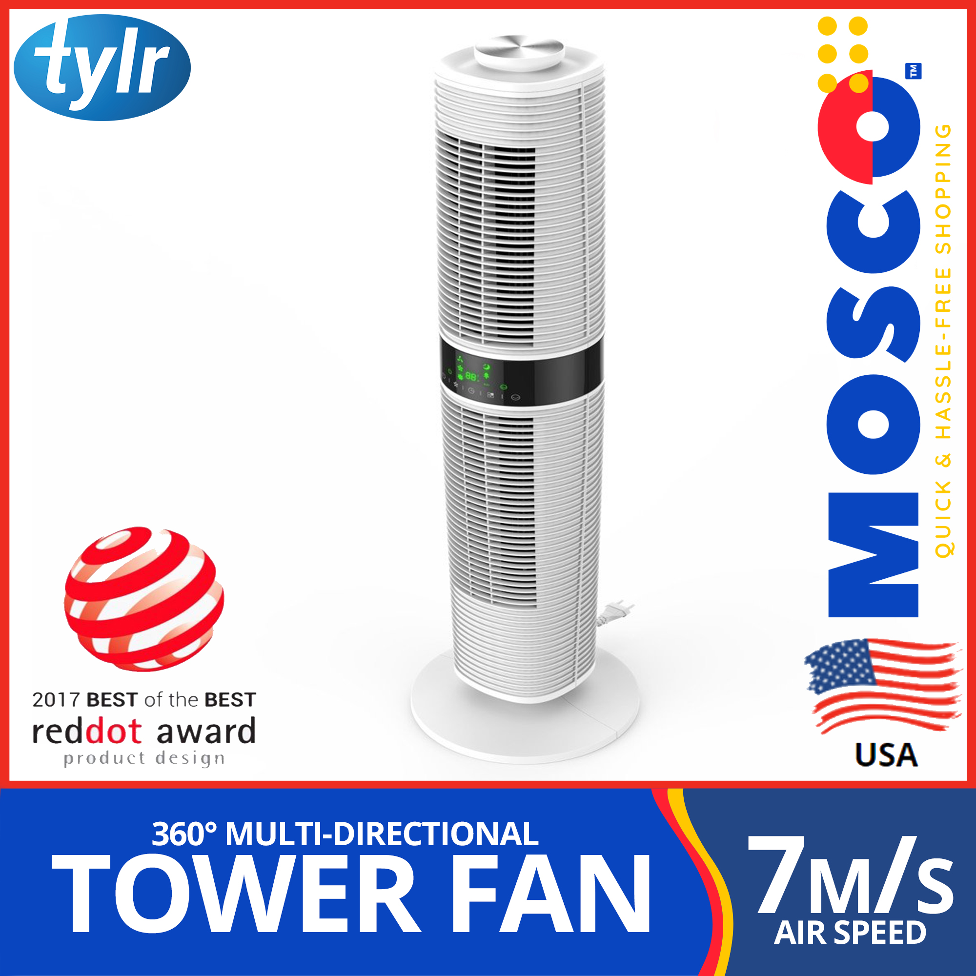 tylr™ 360 Tower Fan BLACK & WHITE With Timer Bladeless Quiet Speed