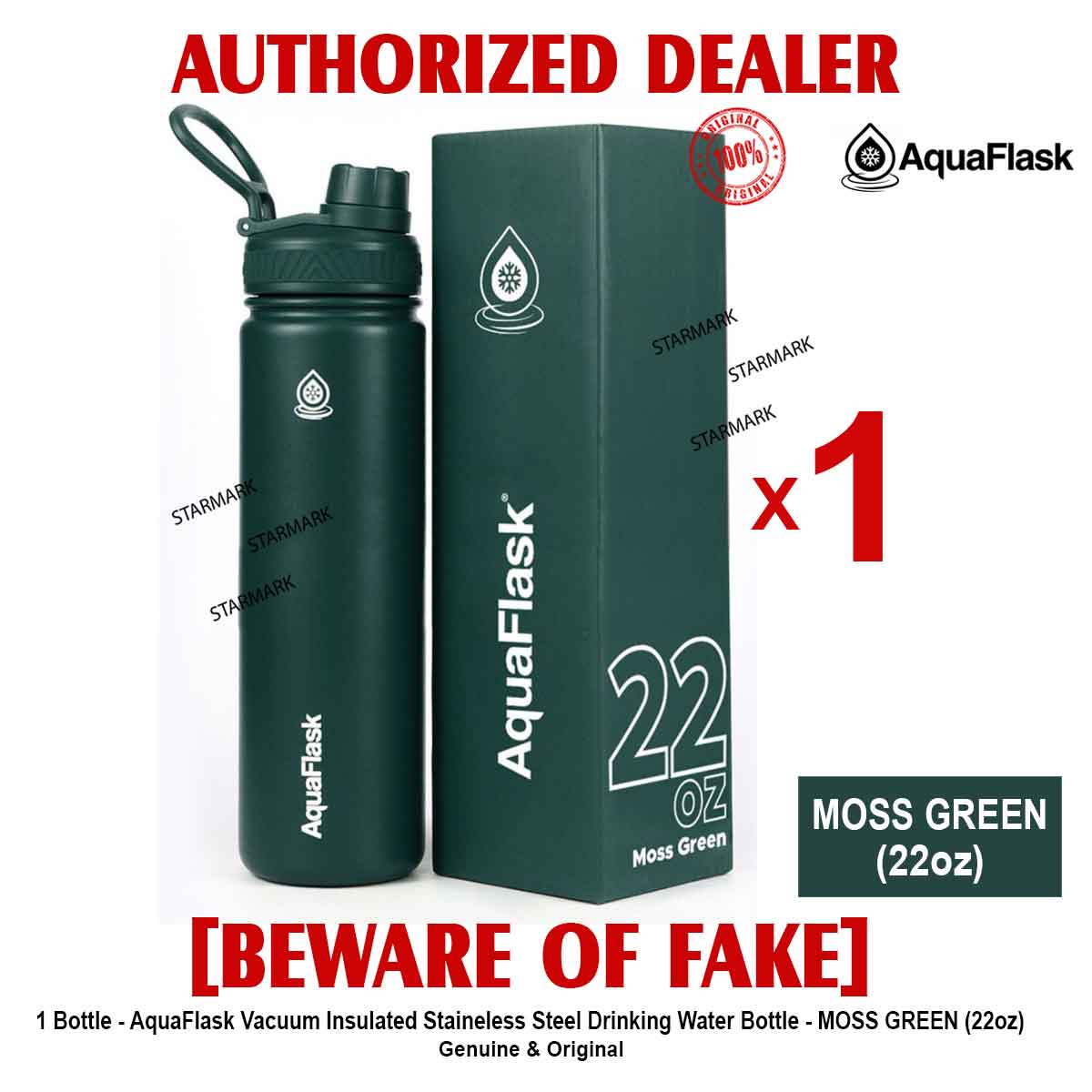 Aquaflask 22oz Moss Green Aqua Flask Wide Mouth With Flip Cap Spout Lid Flexible Cap Vacuum 2951