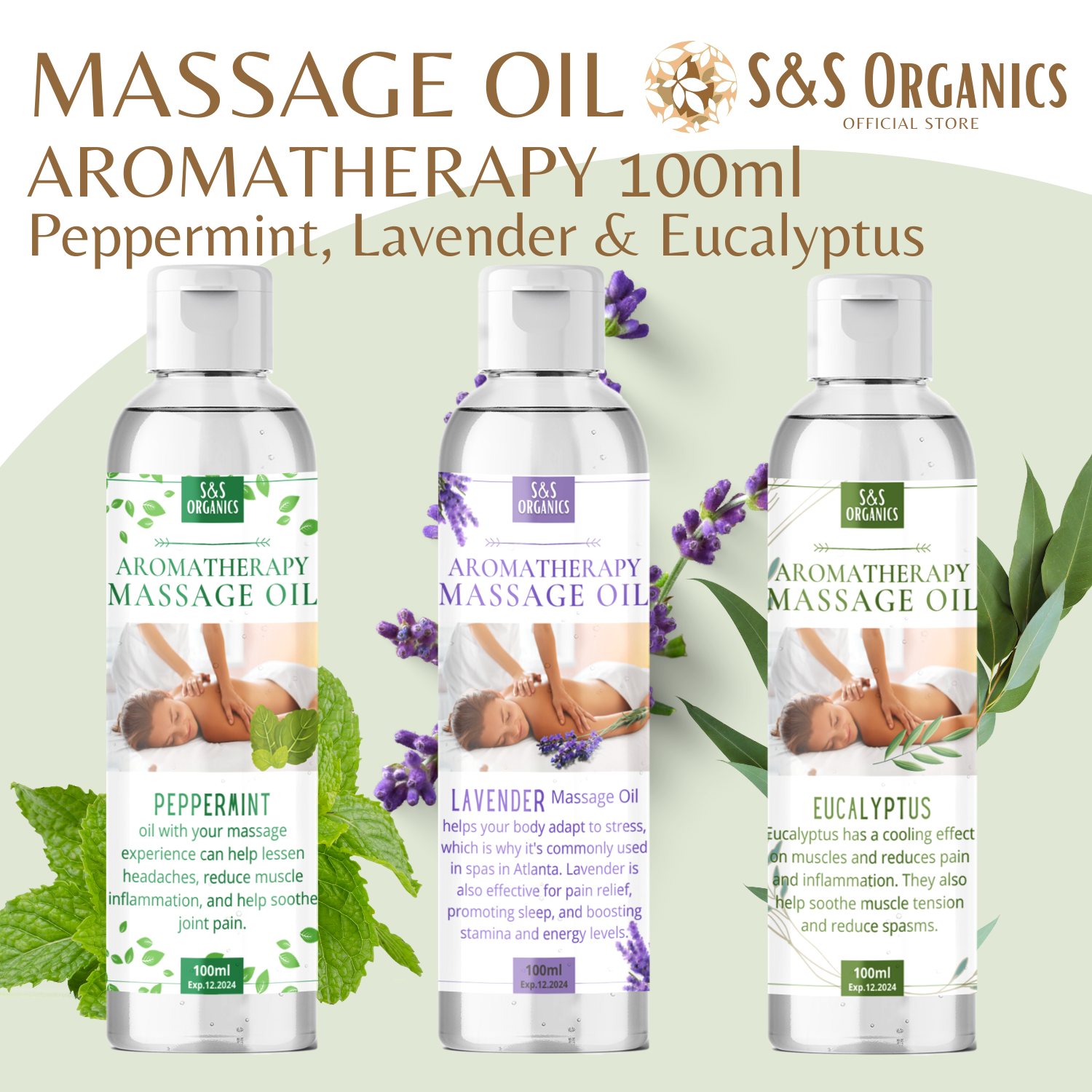 S&S Massage Oil with Scent for Body in Lavender, Peppermint and ...