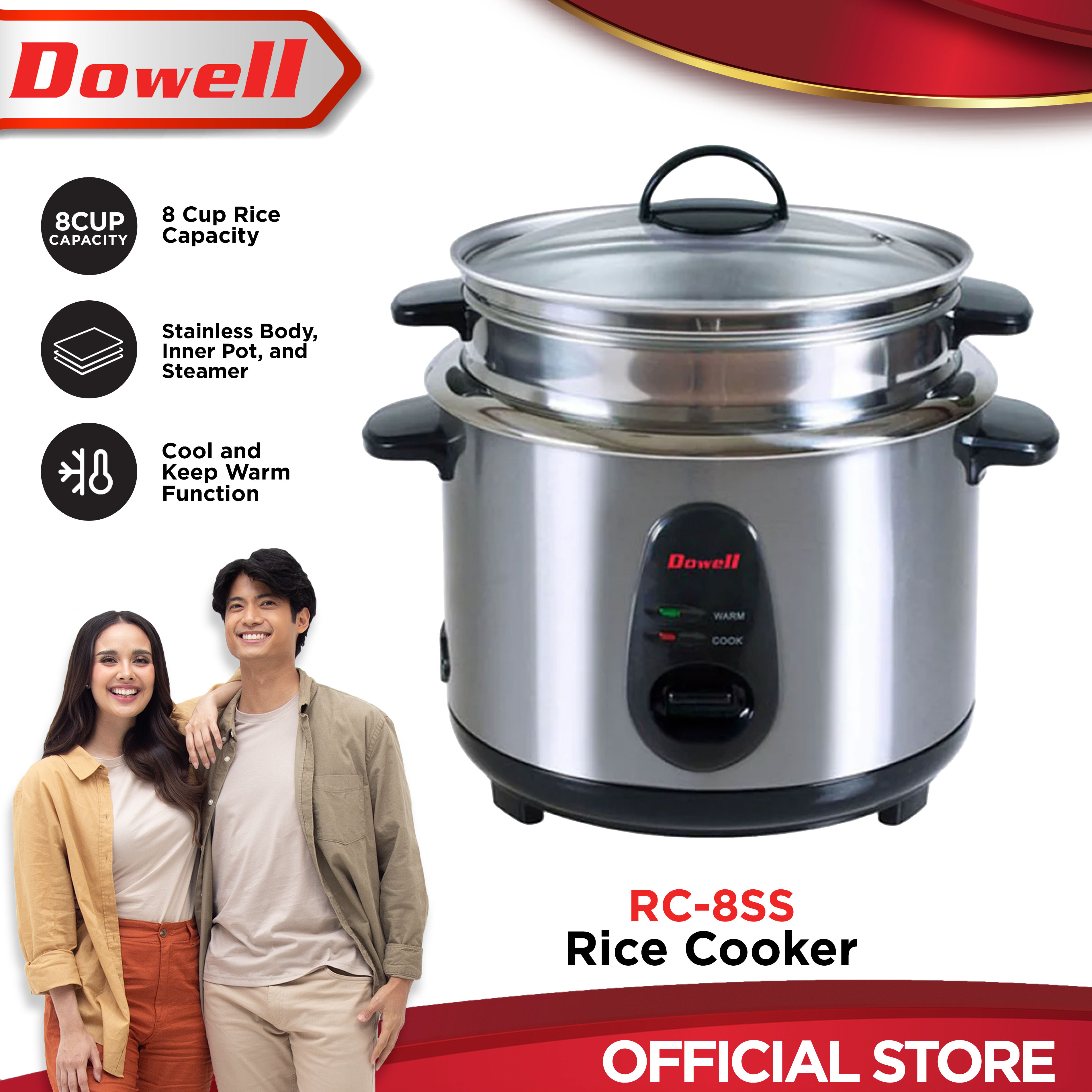 Dowell - No more guilt this holiday with Dowell Low Carb Rice Cooker.  Powered with stainless steel de-sugar pot, it removes starch to reduce  carbohydrates. It can also be used as multi-function