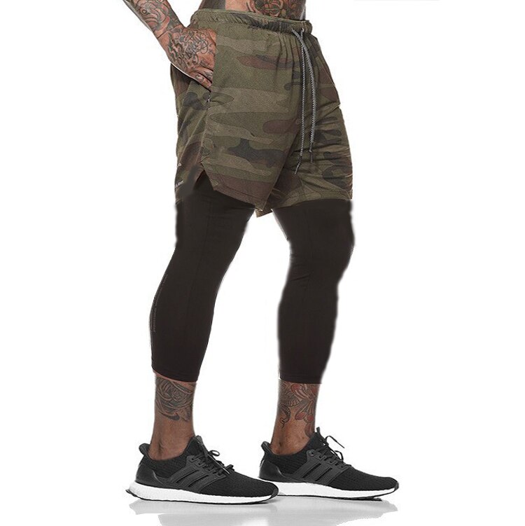 2021 New Men's Camo Running Shorts 2 In 1 Double Layer Quick Dry Gym Fitness Exercise Jogging Training Shorts Men's Sports Short