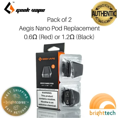Geekvape Aegis Nano Pod Replacement 0.6 ohm or 1.2 ohm Coil Occ Cartridge - Legit Pack of 2 (Bright Tech)