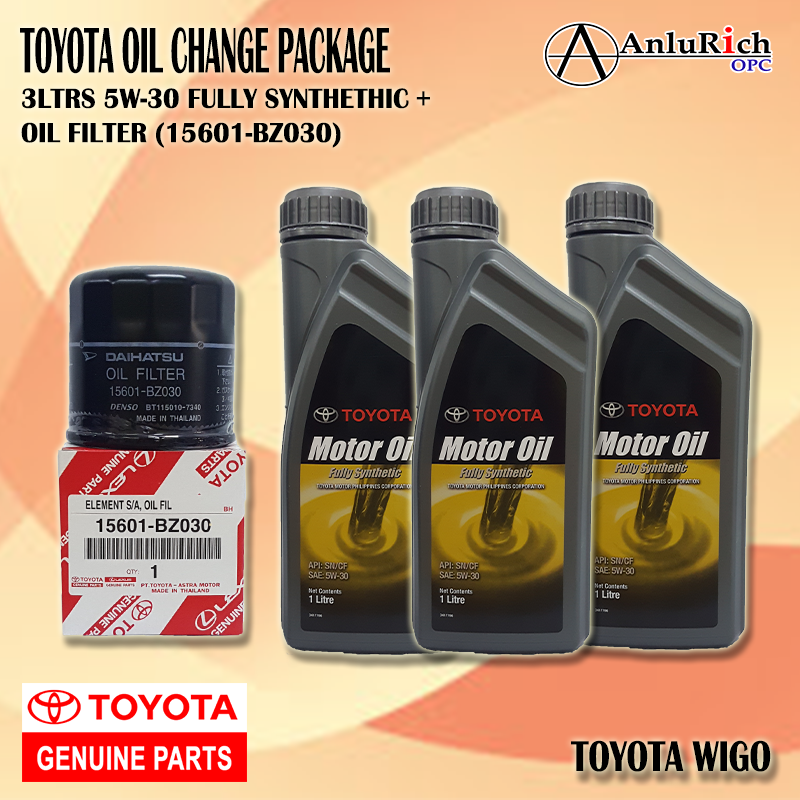 TOYOTA WIGO OIL CHANGE PACKAGE 3LTRS 5W30 FULLY SYNTHETIC + OIL FILTER